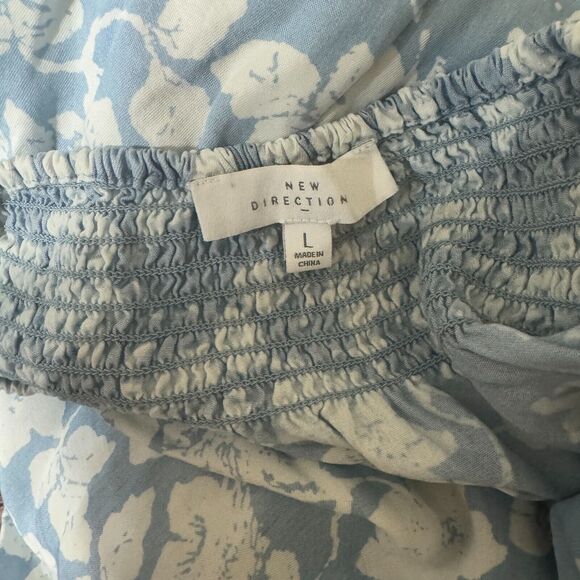 New Directions Womens Blue Floral Smocked Dress Ruffled Peasant sz L lyocell - Picture 5 of 8